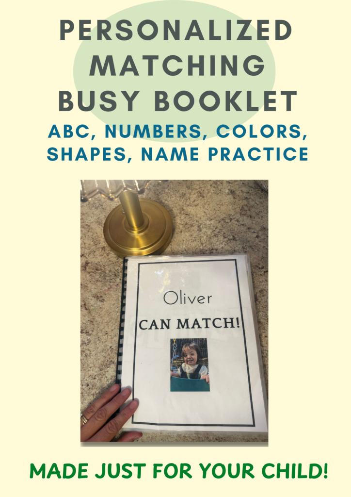 Personalized Matching Busy Book for Toddlers & Preschoolers | ABC, Numbers, Colors, Shapes, Name Learning